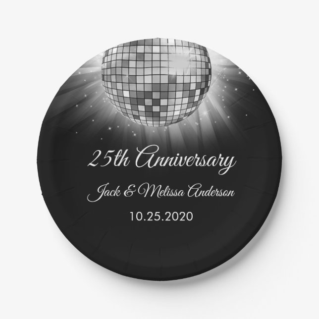 Plato De Papel 25.º Boda Fiesta Silver Disco Ball (Anverso)