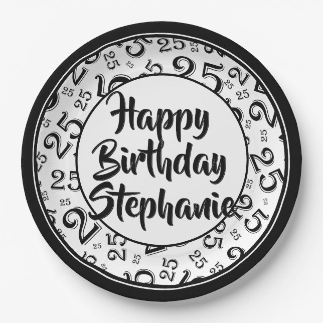 Plato De Papel 25.º patrón de número aleatorio Fiesta negro/blanc (Anverso)