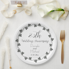 Plato De Papel 25° Aniversario del Boda de Plata Ivy Wreath