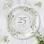 Plato De Papel 25th Silver Anniversary Watercolor Greenery Floral<br><div class="desc">Featuring delicate soft watercolor greenery,  this chic botanical 25th wedding anniversary paper plate can be personalised with your special anniversary information in elegant silver text. Designed by Thisisnotme©</div>