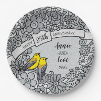 25to aniversario personalizado, pájaros florales