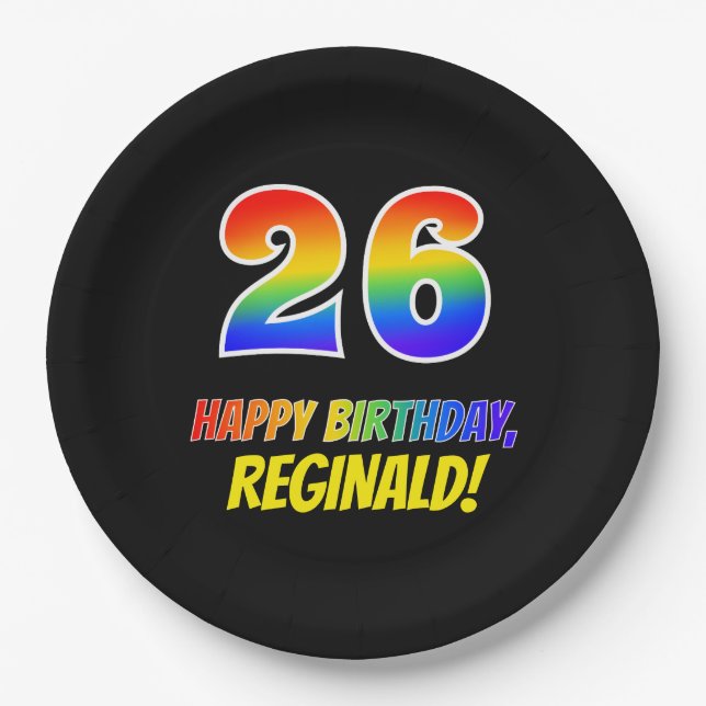 Plato De Papel 26º cumpleaños: audaz, divertido, simple, arcoiris (Anverso)