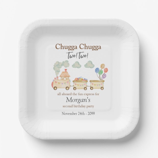 Plato De Papel 2.ª acuarela Marrón Tren Divertido Express (Anverso)