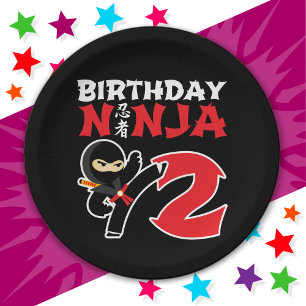 Plato De Papel 2 años Karate Ninja Fiesta Niños 2 cumpleaños
