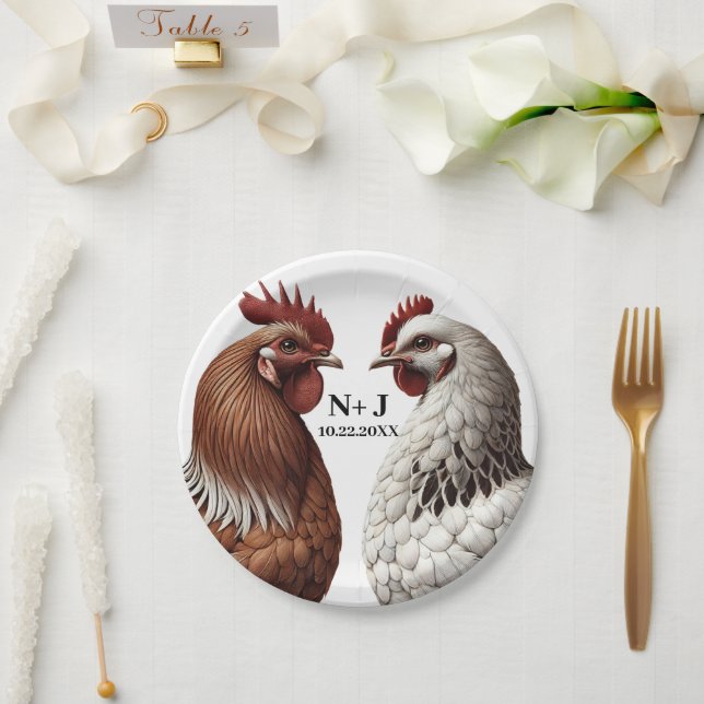 Plato De Papel 2 Country Chickens Farm Barnyard Boda (Boda)