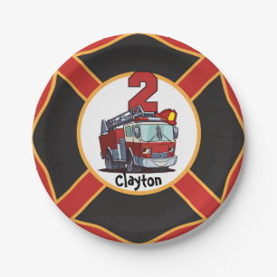 Plato De Papel 2do Coche de bomberos del cumpleaños