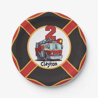 Plato De Papel 2do Coche de bomberos del cumpleaños
