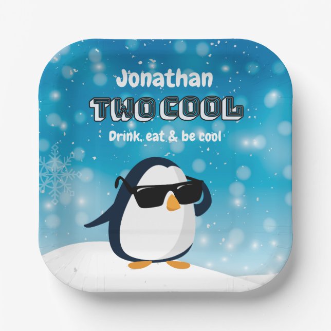 Plato De Papel 2nd Birthday Two Cool Penguin Boy (Anverso)