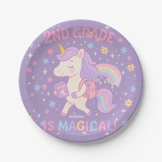 Plato De Papel 2nd Grade is Magical Back to School Unicorn (Anverso)