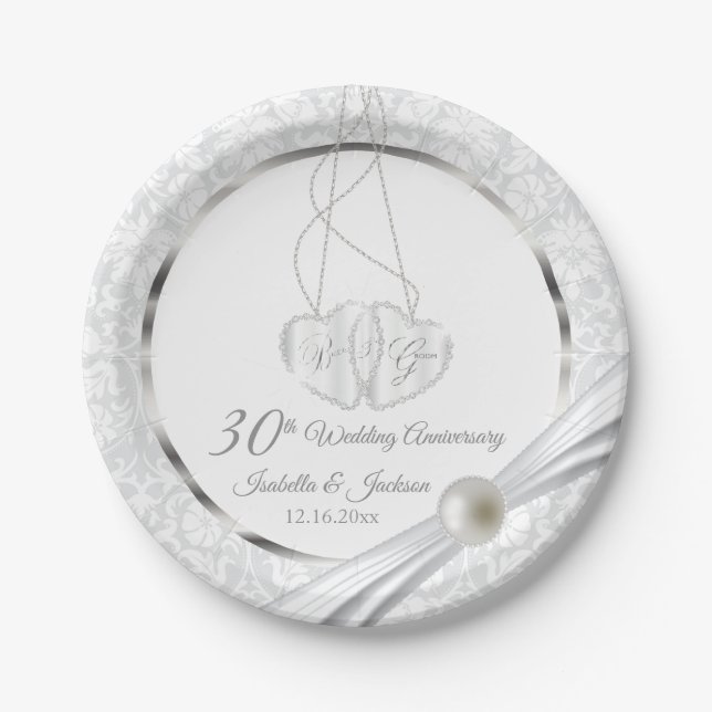 Plato De Papel 30.ª Boda de la Perla Blanca (Anverso)