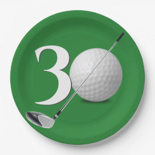 Plato De Papel 30.ª Bola de Golf y Club On Green