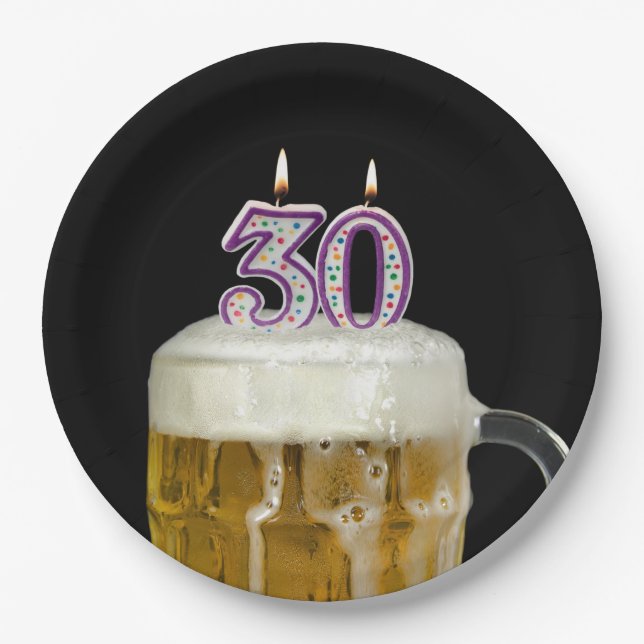 Plato De Papel 30.ª Cerveza de cumpleaños con negro (Anverso)