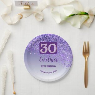 Plato De Papel 30.ª Moda de cumpleaños Purpurina morado