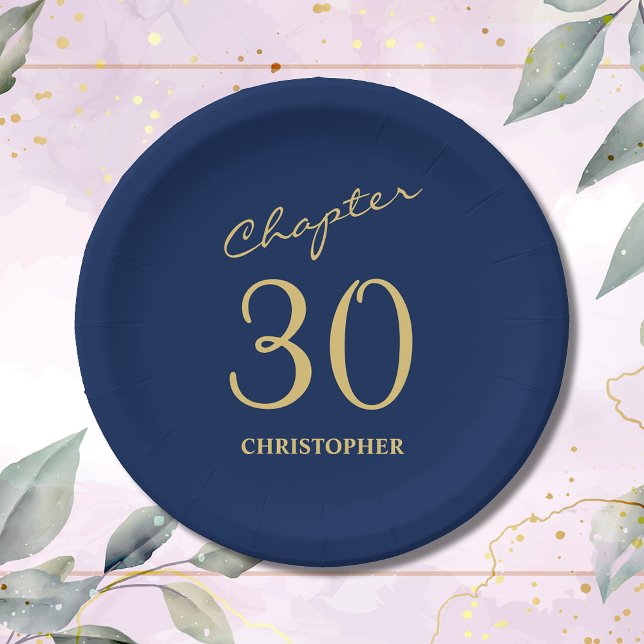 Plato De Papel 30.º aniversario del Oro Azul Capítulo 30 (Make your loved one's 30th birthday celebration memorable with our stunning Blue Gold paper plates)