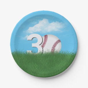 Plato De Papel 30.º Béisbol De Cumpleaños En Grasa Verde