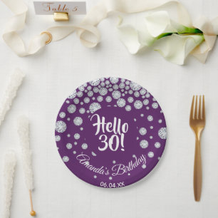Plato De Papel 30.º fiesta de cumpleaños diamantes morados