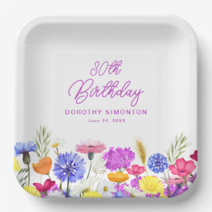 Plato De Papel 30.º Fiesta de cumpleaños Personalizado Purple Wil