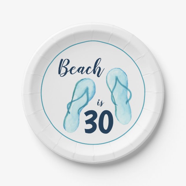 Plato De Papel 30.º Fiesta de playa Flip Flops (Anverso)