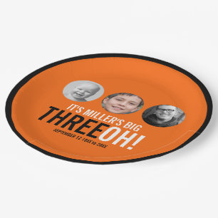 Plato De Papel 30.º naranja de cumpleaños de fotos y negro