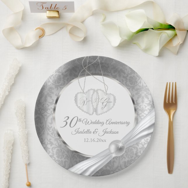 Plato De Papel 30° Aniversario Boda - Perla y plata (Boda)