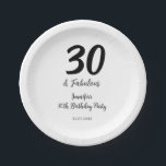 Plato De Papel 30 cumpleaños añadir nombre fecha año negro<br><div class="desc">diseño editable</div>