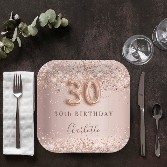Plato De Papel 30 cumpleaños rosa nombre rosa rubor de oro (Subido por el creador)