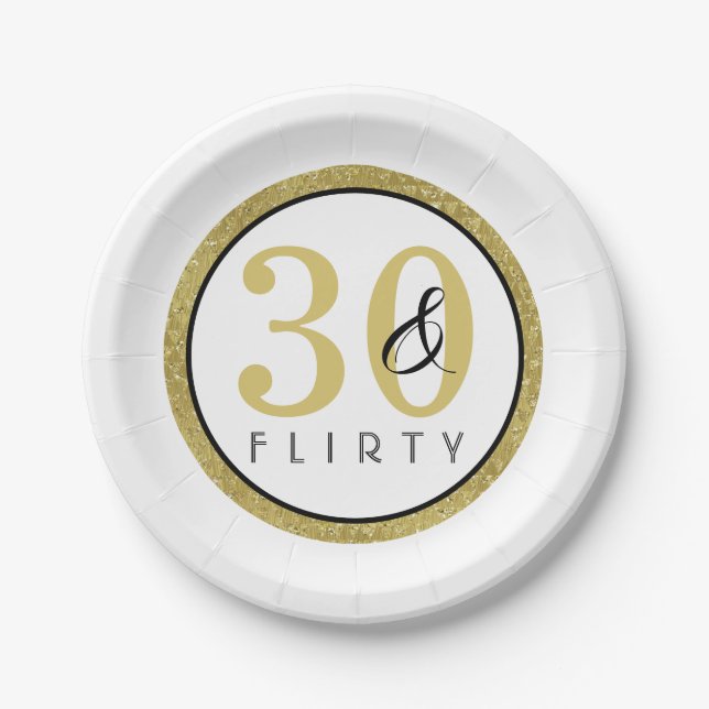 Plato De Papel 30 y Flirty Gold Black 30th Birthday Fiesta (Anverso)