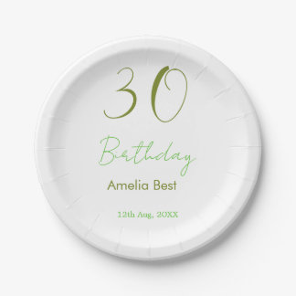 PLATO DE PAPEL 30TH BIRTHDAY GREEN NAME DATE BOLD RETRO PASTEL SI