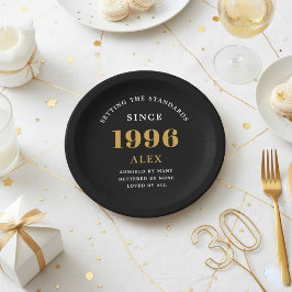 Plato De Papel 30th Birthday Name 1996 Black Gold Elegant Chic