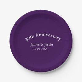 Plato De Papel 30th wedding anniversary name date purple simple 