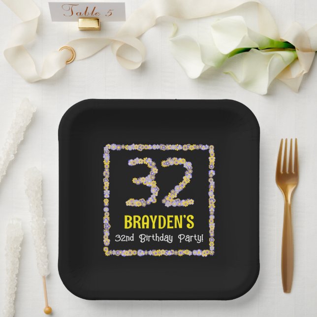 Plato De Papel 32.º cumpleaños: número de flores florales, nombre (Boda)