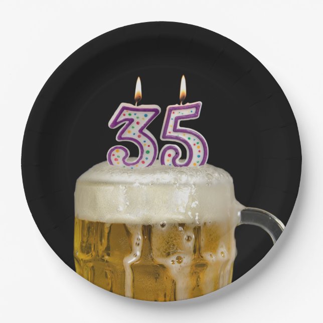 Plato De Papel 35.ª Cerveza de cumpleaños con negro (Anverso)