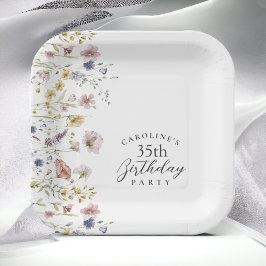 Plato De Papel 35.ª fiesta de cumpleaños Flores silvestres acuare