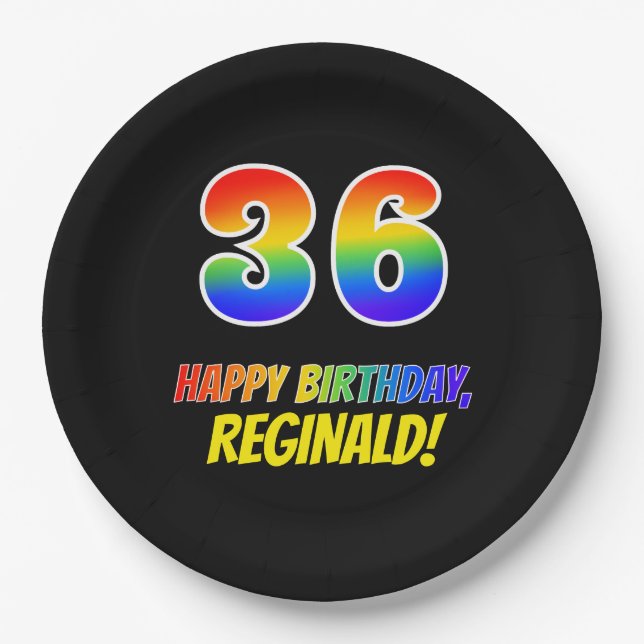 Plato De Papel 36º cumpleaños: audaz, divertido, simple, arcoiris (Anverso)