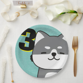 Plato De Papel 3.ª Fiesta de cumpleaños Cute Shiba Inu Puppy Chip