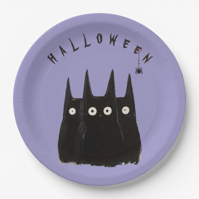 Plato De Papel 3 сats and Halloween, personalized (Anverso)