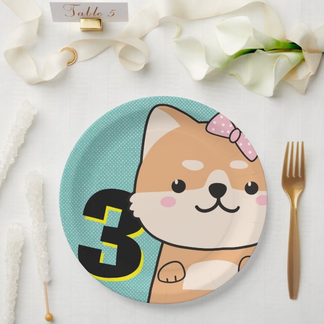 Plato De Papel 3.ᵉʳ Fiesta de cumpleaños, Cute Shiba Inu, Ángel C (Boda)