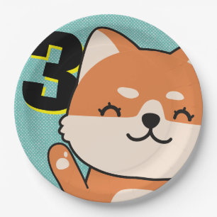Plato De Papel 3.ᵉʳ Fiesta de cumpleaños, Cute Shiba Inu Puppy Ha