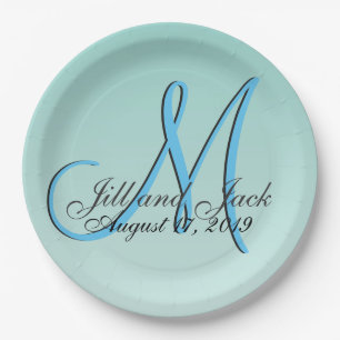 Plato De Papel 3.ᵉʳ Monograma Verde Mint Aqua Blue