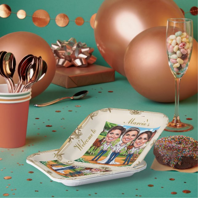 Plato De Papel 3 caricaturas de vaquera nupcial en la granja (Multi)