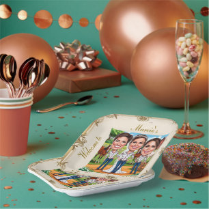 Plato De Papel 3 Caricaturas nupciales en la granja