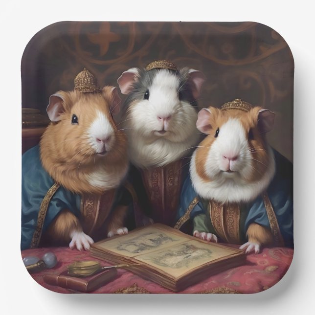 Plato De Papel 3 Cerdos del Renacimiento de Guinea (Anverso)