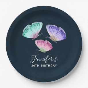 Plato De Papel 3 Mariposas de color pastel cúrcuma