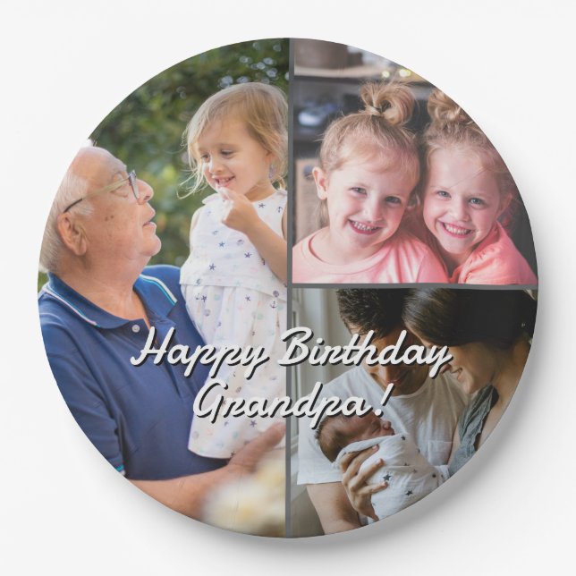 Plato De Papel 3-Photo Custom Party Plates Personalized Text (Anverso)