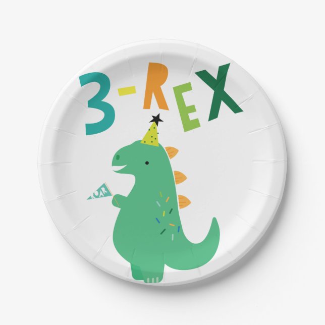 Plato De Papel 3-Rex Dinosaurios 3-Placas Fiestas de cumpleaños (Anverso)