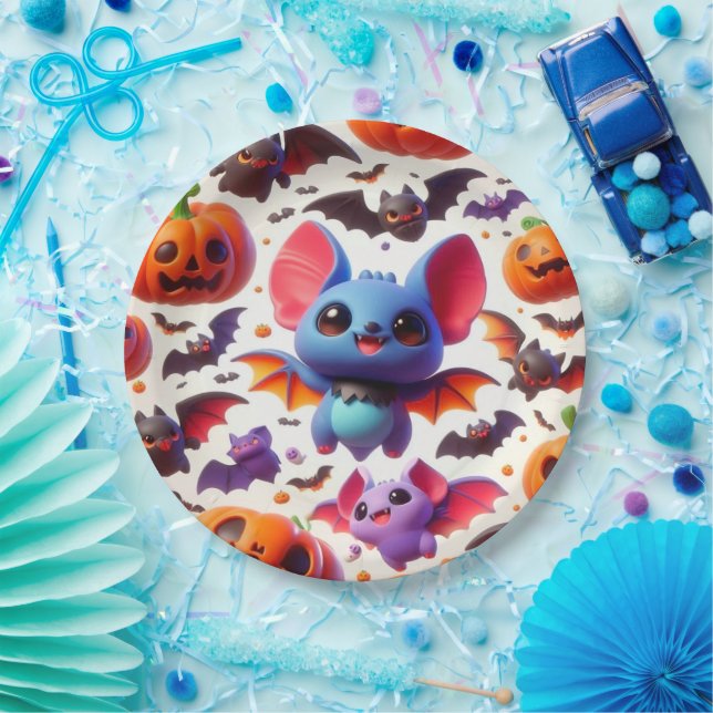 Plato De Papel 3D cute bats halloween (Fiesta)