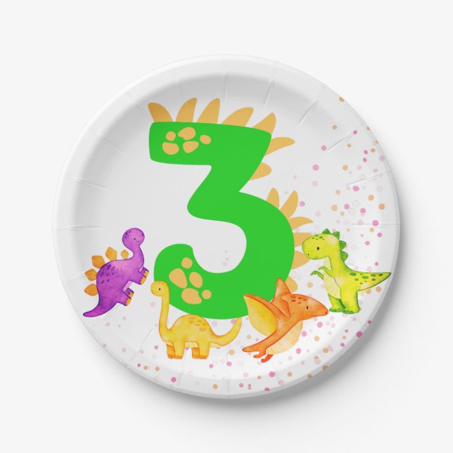 Plato De Papel 3rd Birthday. Dinosaur Design. My third birthday.  (Anverso)