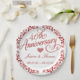 Plato De Papel 40º Aniversario de Bodas de Rubí