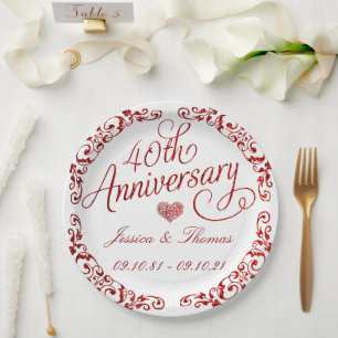 Plato De Papel 40º Aniversario de Bodas de Rubí