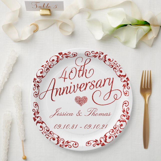 Plato De Papel 40º Aniversario de Bodas de Rubí (Boda)